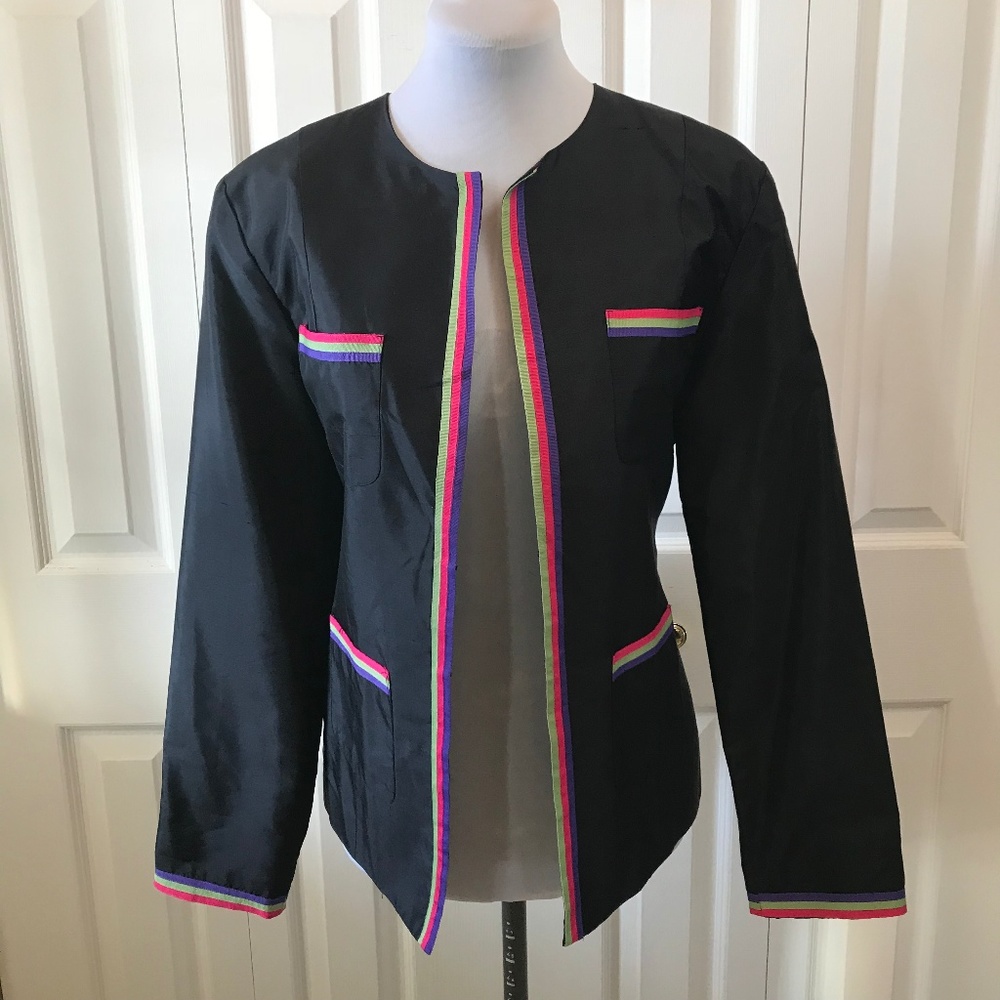 Open Front Ribbon Detailed Black Jacket Blazer 10 - Picture 1 of 5